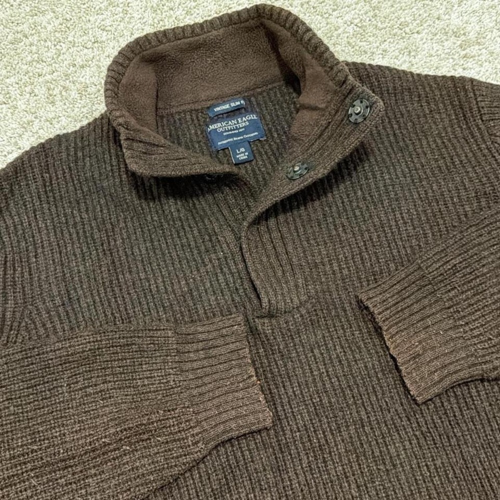 Y2K American Eagle Outfitters Wool Blend‎ Snap-Neck Sweater | Brown | Men's L